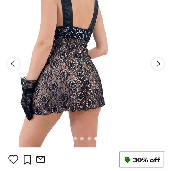 🏁90s Vintage Silver + Black Floral Lace Formal V-Neck SheerSlip Dress Stretch XL - Picture 3 of 6